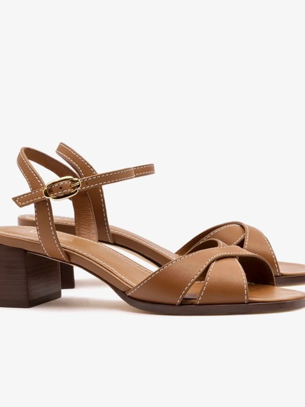 Larroude  Roma Sandal In Vegetale Caramel Leather Size 8.5 - LIKE NEW